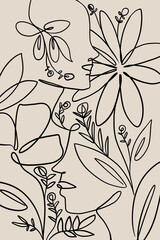 Wall Mural - printable wall art poster print. hand drawn minimalism design for scandinavian interior.