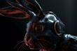 Schwarzer Hasse,  Roboter Fantasie Figur als Maschine Tier mit roten Augen auf Schwarzem hintergrund