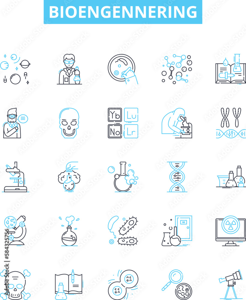 Bioengennering vector line icons set. bioengineering, genetics ...