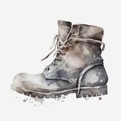 Wall Mural - Gray boot in watercolor style on white background. Generative AI.