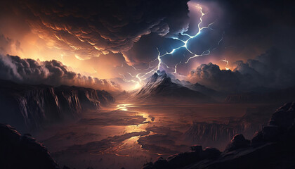 Wall Mural - thunderstorm with mountain generative ai