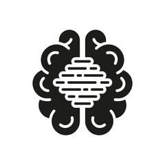 Poster - Human Brain with Circuit, Digital Technology Concept Black Solid Icon. Tech Science Silhouette Pictogram. Artificial Intelligence Symbol on White Background. Isolated Vector Illustration