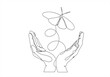 © mitay20 - Single continuous line of hands holding butterfly on a white background. Black thin line of the hands with  butterfly. Freedom concept.