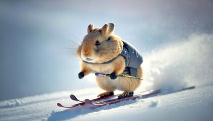 cute animal skiing in the winter landscape