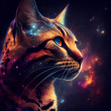 Fototapeta Dziecięca - CAT in Space, Bengal Cat, Hyperrealistic Illustration, Insane Graphics, Universe, Galaxy, Stars in the Background