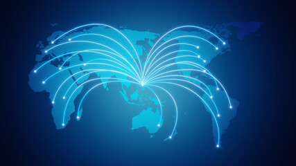 Wall Mural - Globalization and communication concept. Earth and luminous rays. 3d rendering