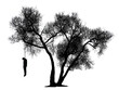 Black silhouette of a tree with a hangman on a white background