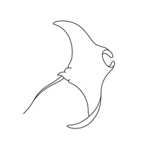 Vector Isolated One Single Swimming Big Manta Ray Sea Devil Colorless Black And White Contour Line Easy Drawing