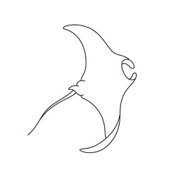 Vector isolated one single swimming big manta ray sea devil colorless black and white contour line easy drawing