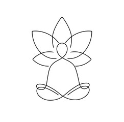 Wall Mural - Vector isolated one single abstract yogi man sitting in the lotus position colorless black and white contour contemporary line easy drawing