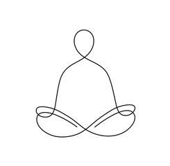 Wall Mural - Vector isolated one single abstract yogi man sitting in the lotus position colorless black and white contour contemporary line easy drawing