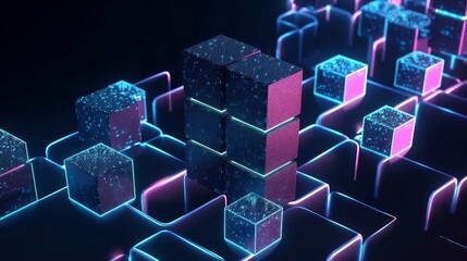 Futuristic blockchain and information technology concept. Interconnected blocks of data depicting a cryptocurrency blockchain. Transferring big data showing data flow (ai generated)