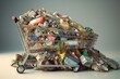 A supermarket trolley full of rubbish can be a powerful symbol of overconsumption in today's society. Generative AI