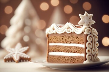 Wall Mural - Christmas Slice of Gingerbread Cake with Cookies 