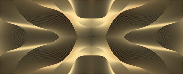 Aufkleber - Luxury Horizontal abstract gold wavy abstract background with gold symmetrical line pattern. Modern guilloche curves line pattern in premium colors. Monochrome golden stripe texture for banner