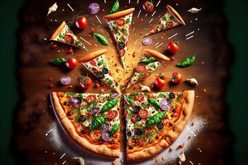 Poster - Hot spicy Italian pizza with pepper and cheese togmat sauce, created with generative ai