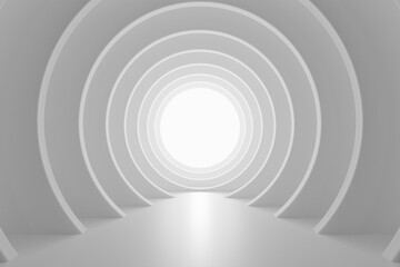 Poster - Round tunnel with light at the end. Abstract circles. 3d rendering