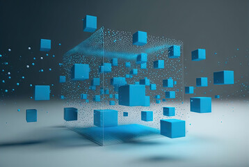 Aufkleber - Data abstract concept with clusters, particles and objects collected and sorted. Digital sorting and management concept. Generated AI.