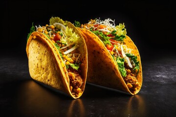 Sticker - Tacos in corn tortilla with vegetables and meat in Mexican restaurant, created with generative ai