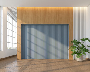 Wall Mural - Modern japan empty room with wood wall and slats wall. 3d rendering