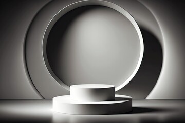 Round podium with ring on back wall as 3D render abstract geometric background, generative ai, created with generative ai