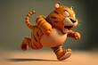 Cute Cartoon Tiger Running (Generative AI)