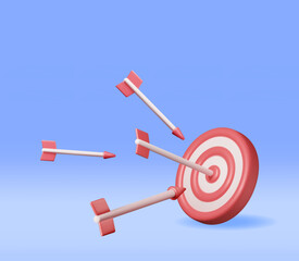 Poster - 3D Target with Arrow in Center Icon Isolated. Render Dartboard with Arrow. Goal Setting. Smart Goal. Business or Finance Target Concept. Achievement and Success. Vector Illustration