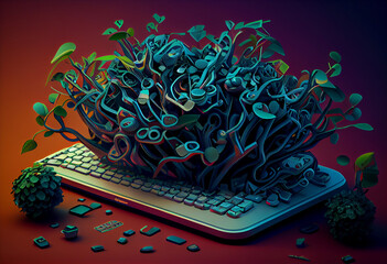 Poster - Beautiful abstract surreal geometric Keyboards concept, contemporary colors and mood social background.  Generative AI technology.
