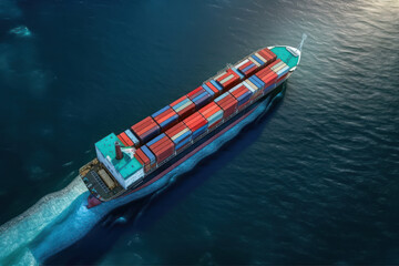 Wall Mural - Container cargo freight ship in the ocean, aerial view. Generative AI