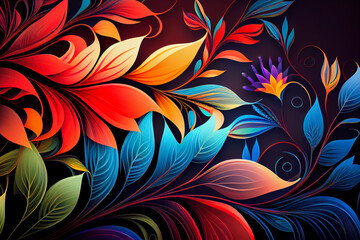 Wall Mural - abstract colorful background of flowers and leaves. Generative AI