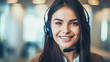 © Pascal - Hübsche junge Frau mit einem Headset in einem Supportcenter, generative KI
