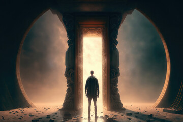 Wall Mural - A giant gate to heaven with wonderful sky, fantasy art ,made with Generative AI