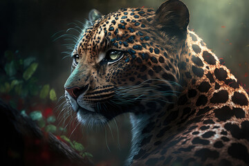 Wall Mural - Colorful watercolor painting of a jaguar ,made with Generative AI