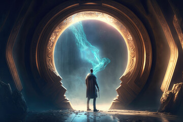Wall Mural - A giant gate to heaven with wonderful sky, fantasy art ,made with Generative AI