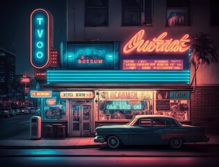 Retro City Neon 80s Vibe Nostalgia - Generative AI