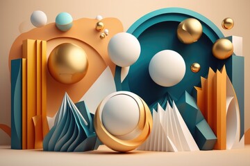 Wall Mural - 3d rendering abstract geometric forms. Minimalist scene with primitive shapes.