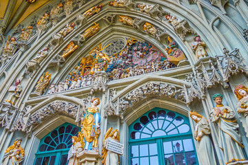 Sticker - The stone carved relief of the entrance portal of Bern Minster, Switzerland