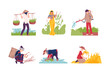 © topvectors - Asian Male and Female Farmer Cultivating Agricultural Crop Vector Illustration Set