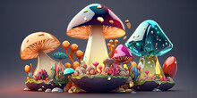 Mushrooms Are Gems Of The Forest Precious Stones   Generative AI Digital Illustration Part#240323