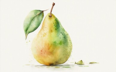 Wall Mural - a drawn pear on white background watercolor fruit organic food illustrations Generative AI