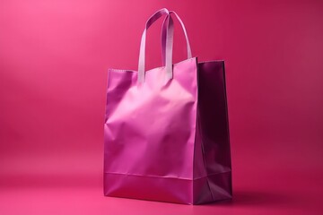  a pink shopping bag on a pink background with room for text or image or image to put on a card or brochure or book.  generative ai