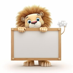 Poster -  Lion with blank sign. Generative AI