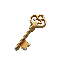 Golden Key Isolated On White, Transparent Background, PNG, Generative Ai