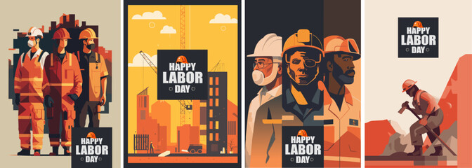 Labor Day. Vector illustration of builders, construction site, workers and work for poster, background or greeting card