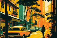 Illustration Of A Typical Río De Janeiro Street (Brasil ). 70s Style Illustration. Created By AI