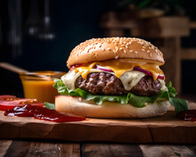 Professional Food Photographer Macro Shot Of Trhick Cheeseburger