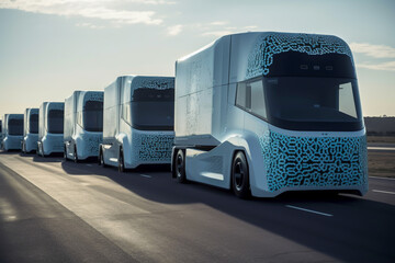 Wall Mural - truck of the future, A concept that consists of a series of vehicles that move in a group, communicated with each other, through various connected vehicle technology, generative ai