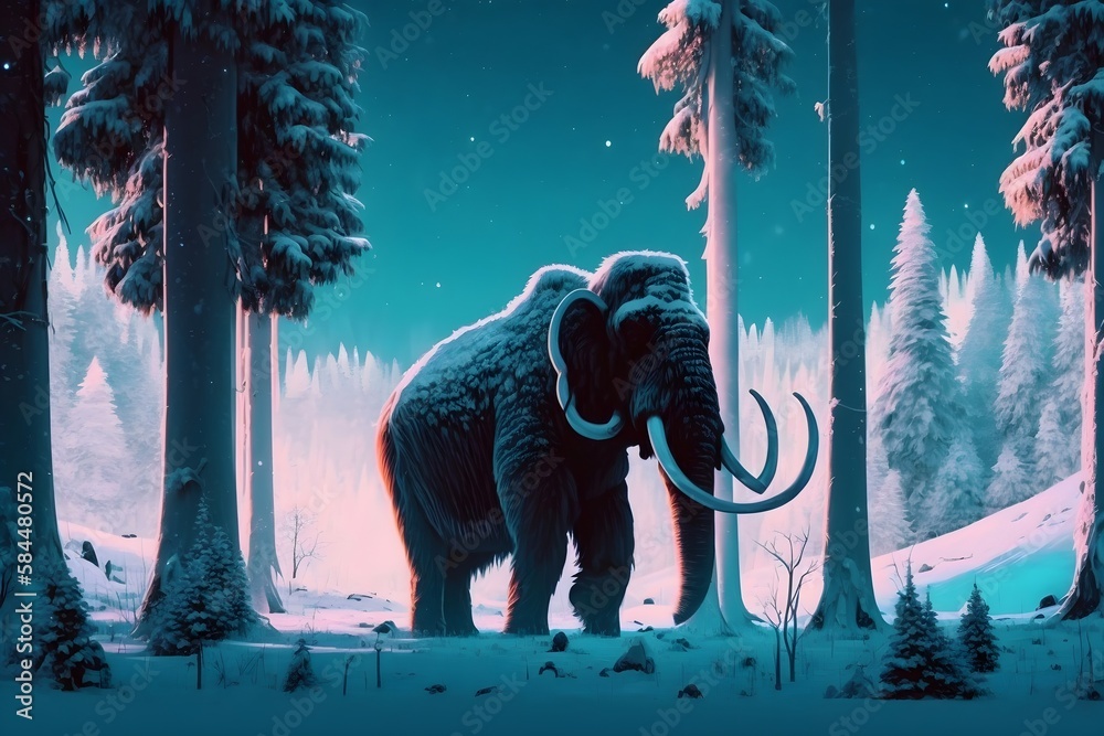 Woolly Mammoth in a prehistoric snowy forest | Ai Generated Ice Age ...