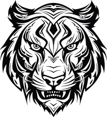 Tiger vector illustration Black and white, black on white background, isolated, logo, tattoo