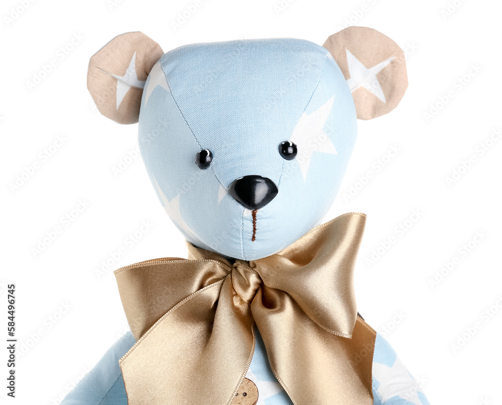 Toy bear on white background, closeup